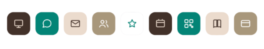 row of icons showing all the features of the Huldah app platform